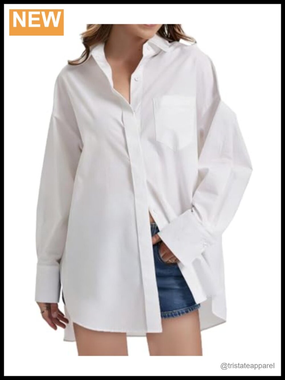 Oversized White Button Down Shirt Blouse Cotton Lyocell Blend Long Sleeve Casual